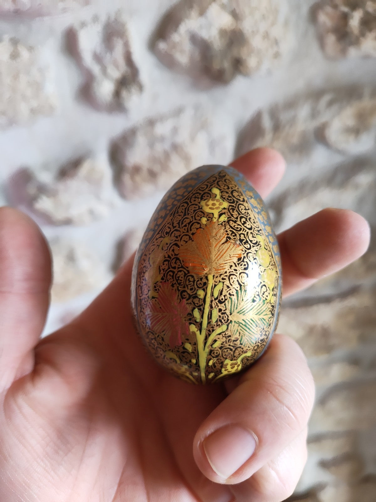 Vintage Lot of Painted Wooden Eggs, India Kashmir