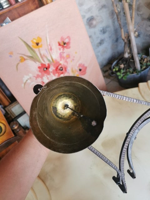 Superb Bell with Wrought Iron Frame, Engraved Emblem, Signed