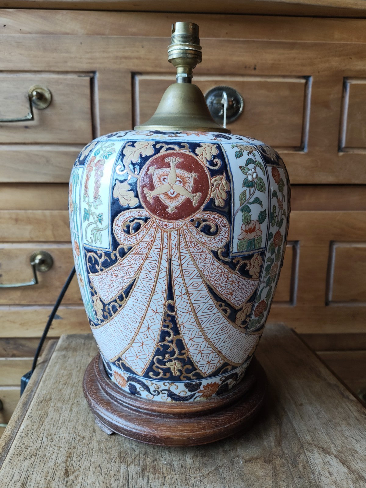 Large Antique Japanese Ceramic Lamp (Imari?)