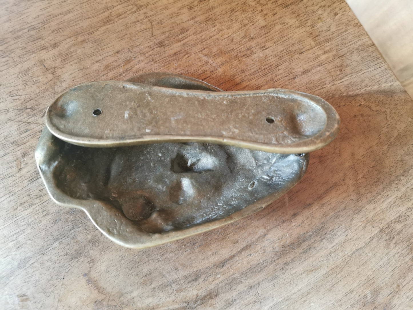 Superb Solid Brass or Bronze Door Knocker, Pipe-Smoking Figure