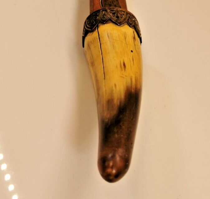 Wood Paper Knife with a Brass Christian Cross and Horn Handle