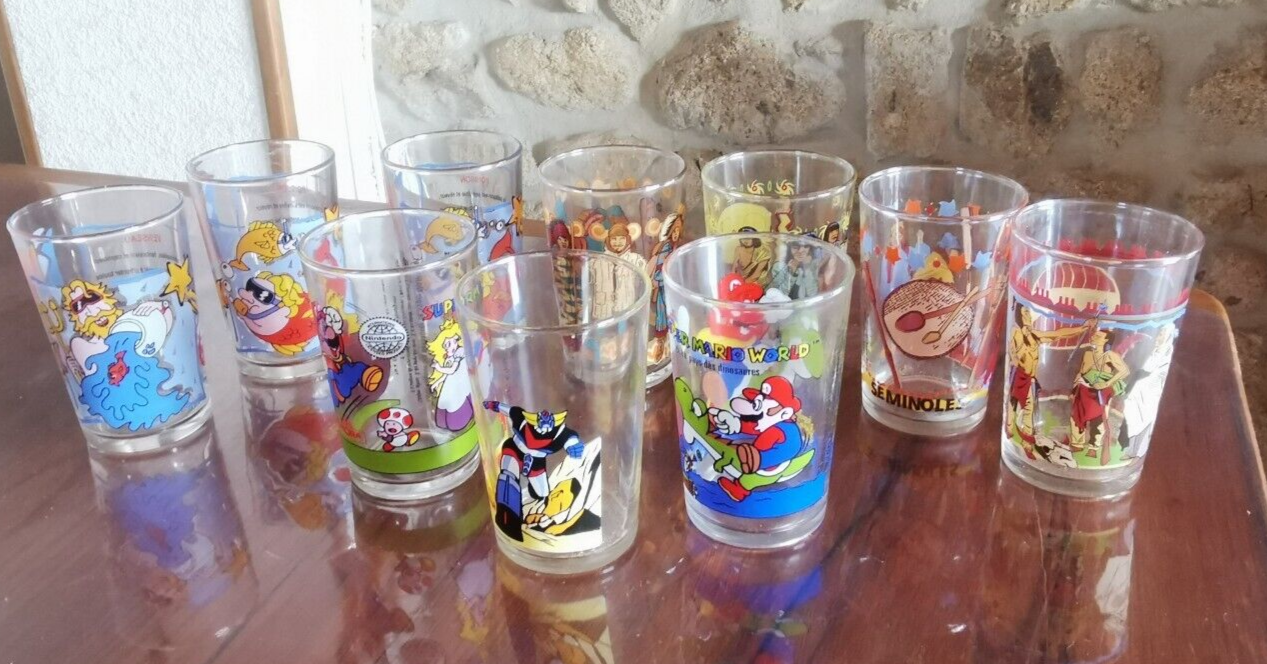 Lot of 10 Antique Amora Mustard Glasses in Good Condition, Including a Goldorak