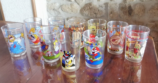 Lot of 10 Antique Amora Mustard Glasses in Good Condition, Including a Goldorak