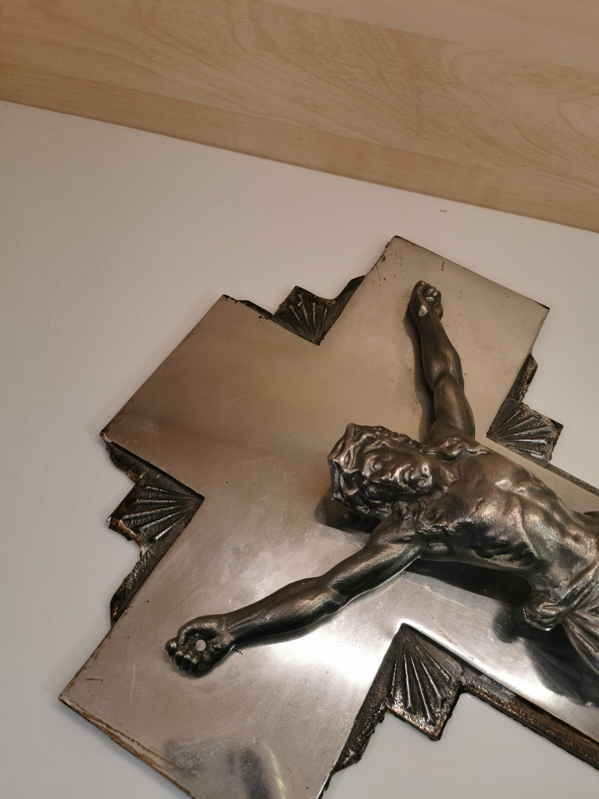 Superb Large Art Deco Metal and Mirror Crucifix