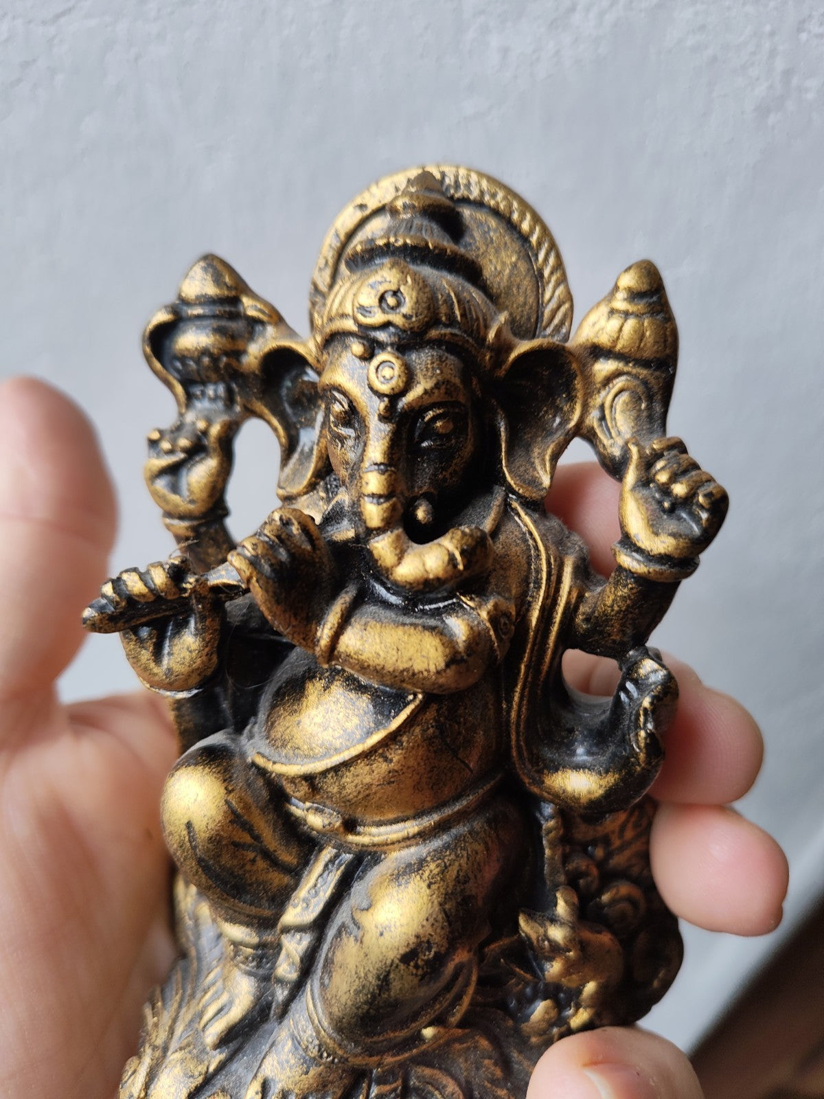 Ganesh Statue, Golden Resin, Ethnic Art, Hindu God
