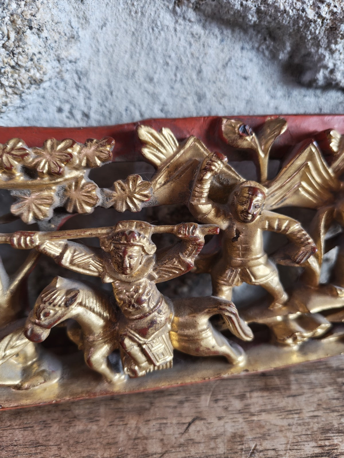 High Relief, Carved Gilded Wood, Asia, 19th Century
