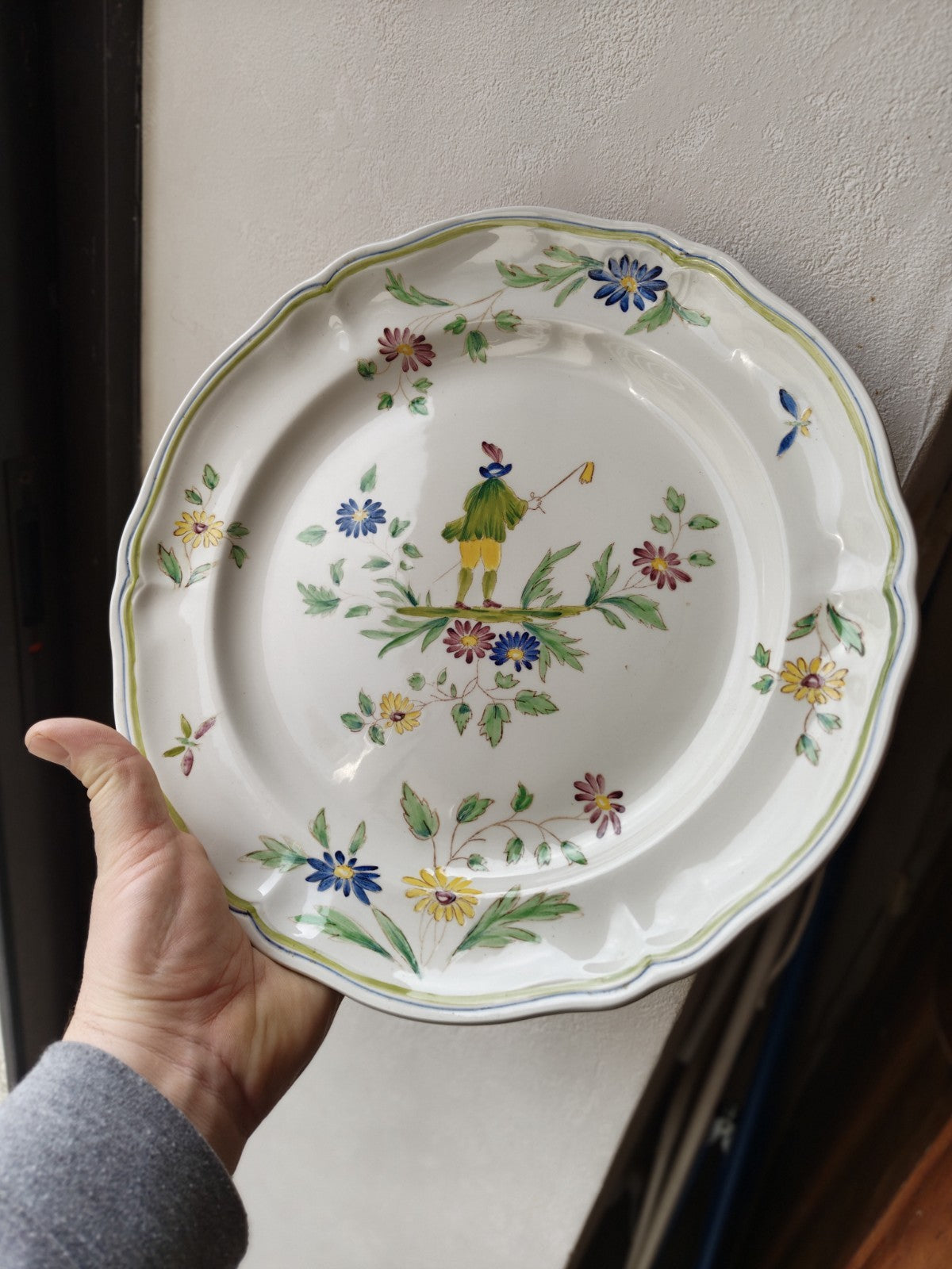 Set of Two Large MOUSTIERS LOMCHMAP Plates, FRANCE, Hand-Painted
