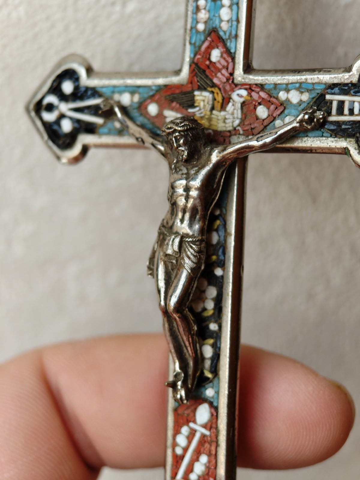 Superb 19th Century Micro-Mosaic Crucifix Pendant, Sacred Art