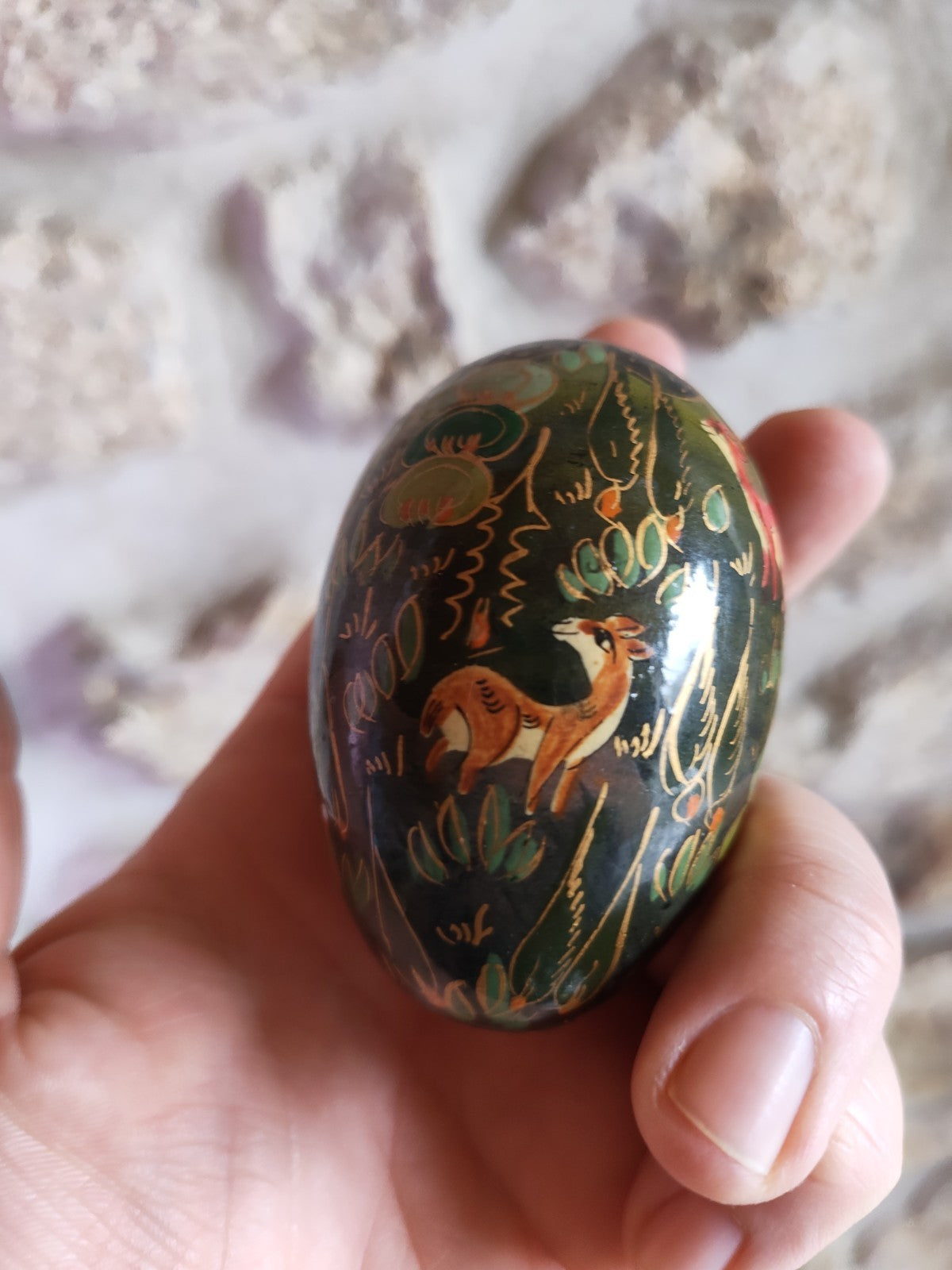 Vintage Lot of Painted Wooden Eggs, India Kashmir