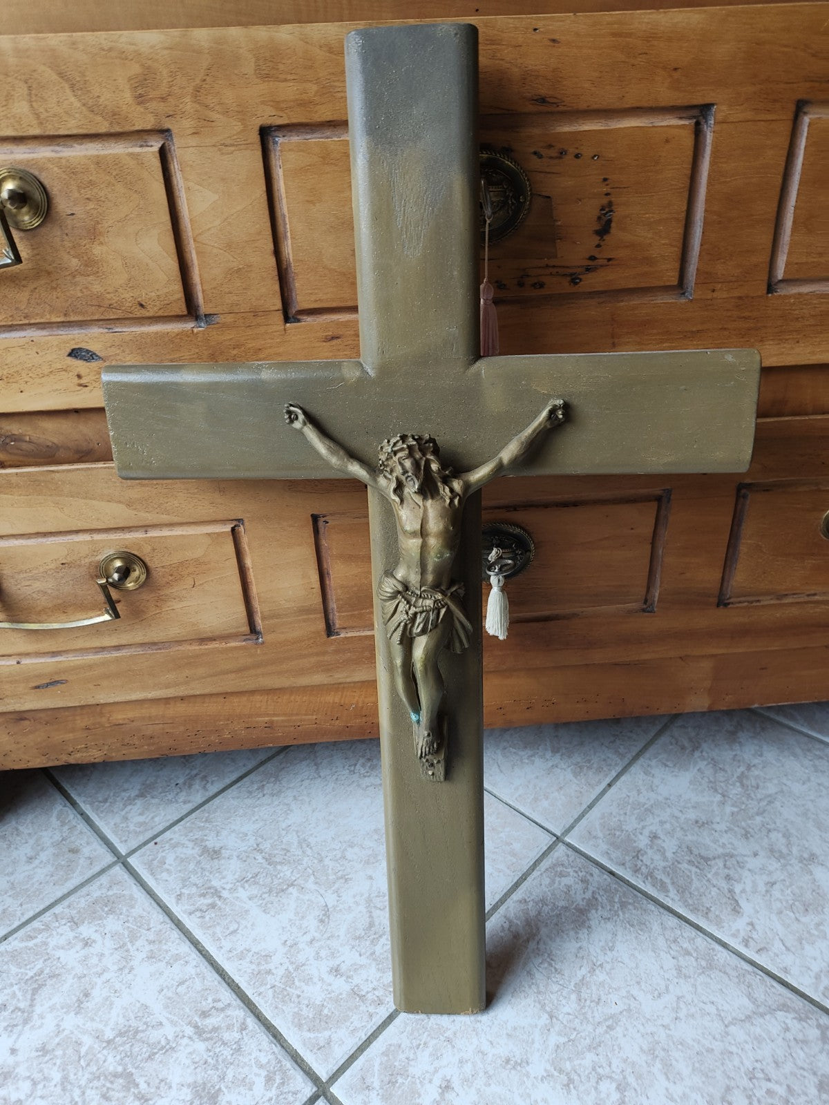 Imposing Antique French Wall Crucifix, Early 20th Century