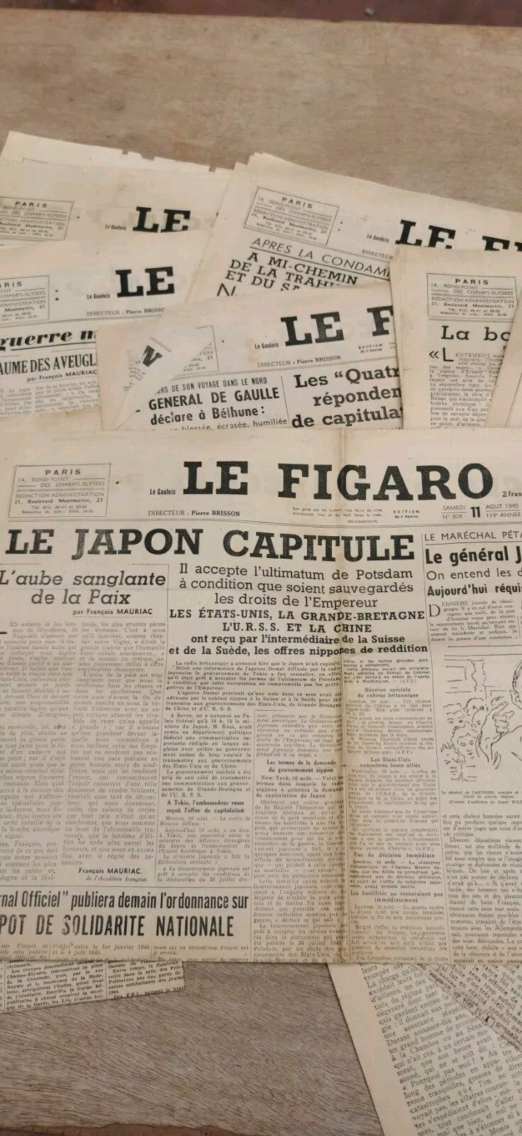 Lot of 20 Issues of Le Figaro 1945 WW2, Pétain, Japan, Nagasaki