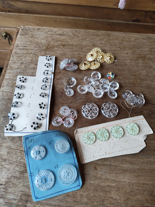 Lot of French Haberdashery Transparent Buttons with Decorations