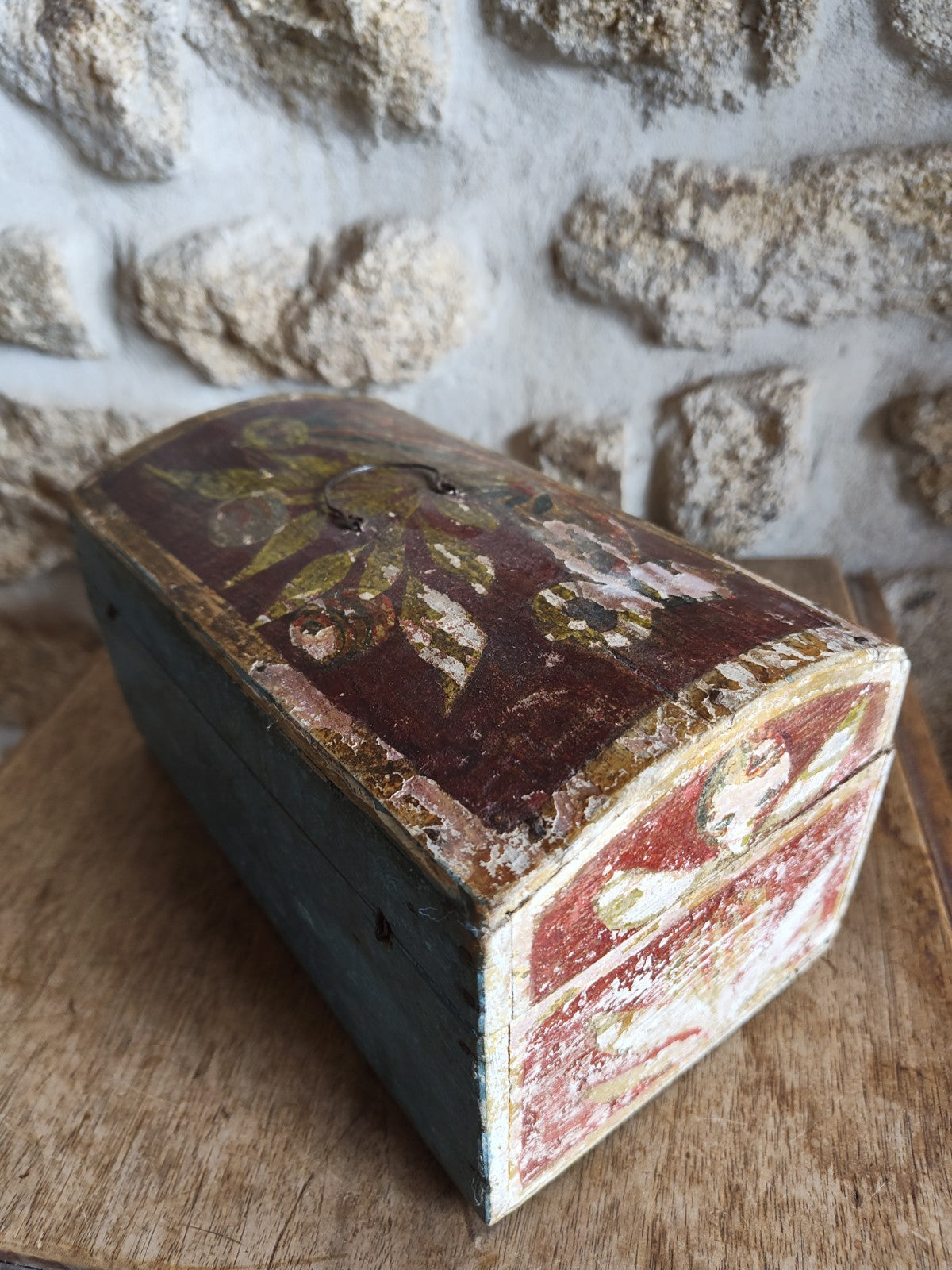 Wedding chest 18eme Siècle, Vintage, Antique, France, Polychrome