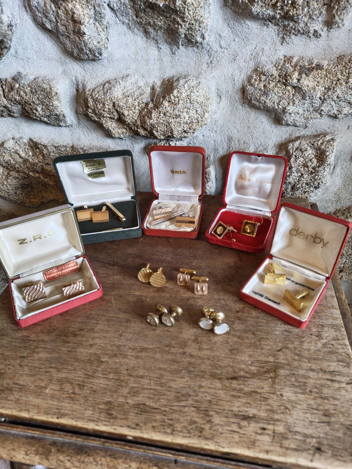 Nine Pairs of Cufflinks, Gold-Plated, French