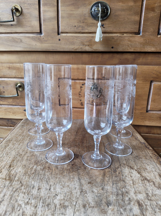 Set of 6 Champagne Flutes Cristal d'Arques Matignon FRANCE