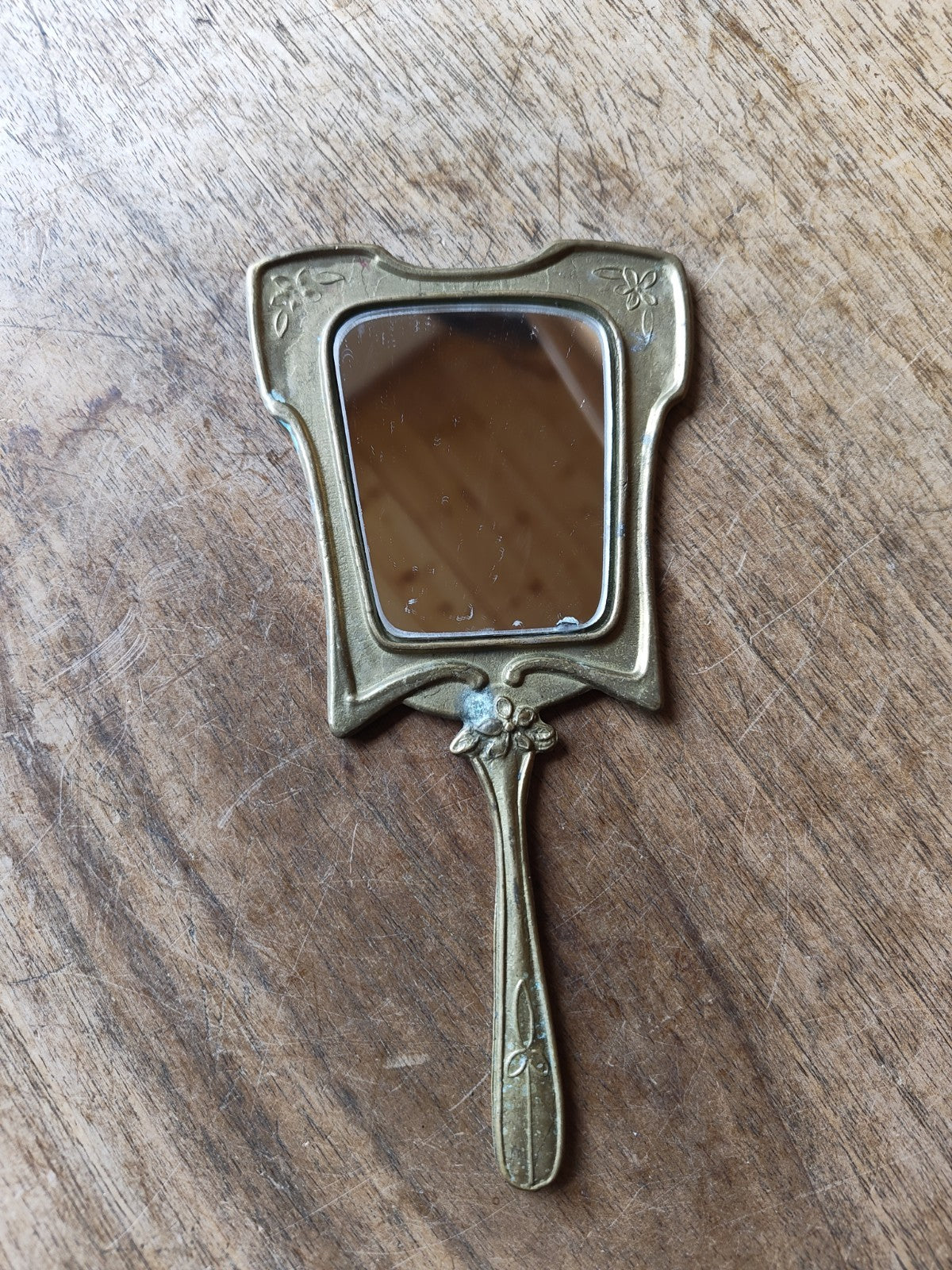 Superb Art Nouveau Brass Mirror, France, 1900