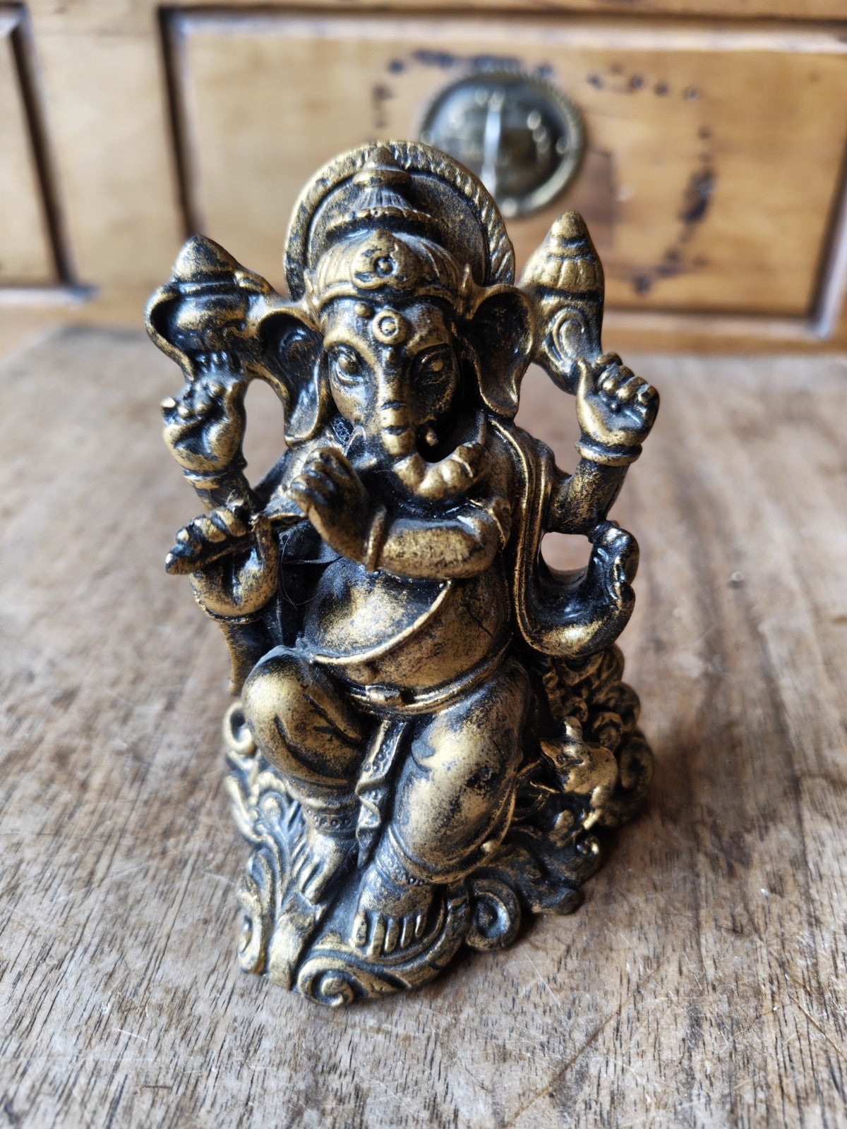 Ganesh Statue, Golden Resin, Ethnic Art, Hindu God