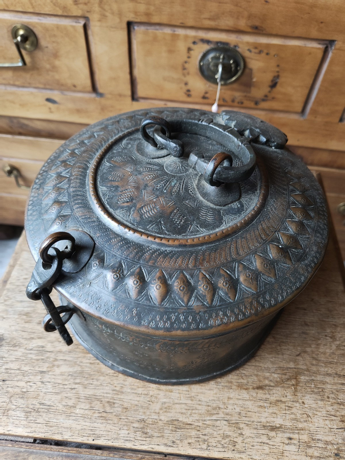 Indian or Persian Large Antique Copper Box
