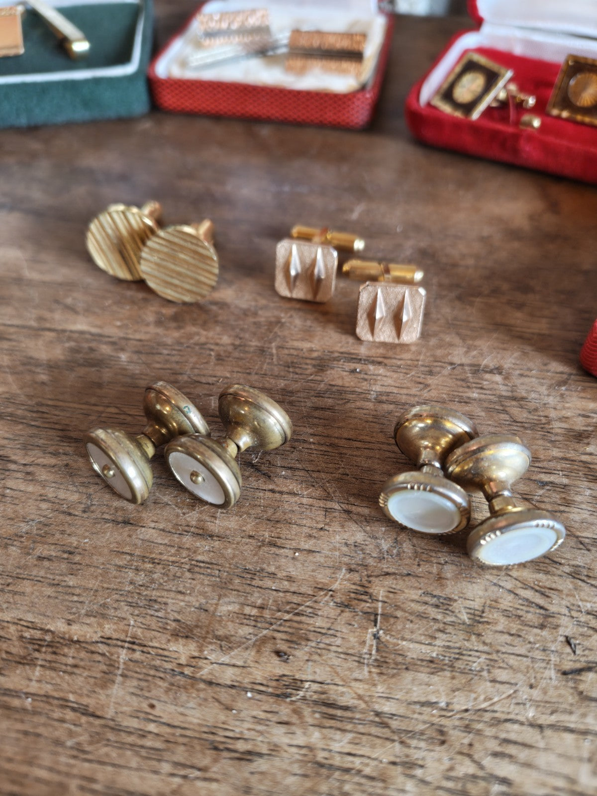Nine Pairs of Cufflinks, Gold-Plated, French