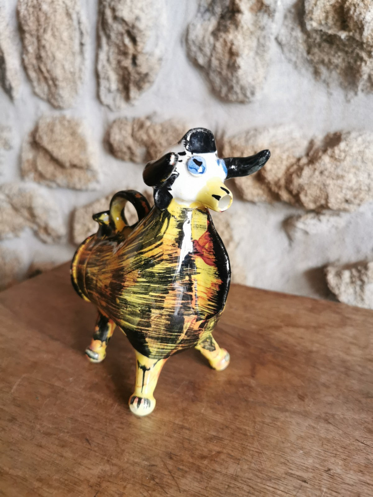 Charming Zoomorphic Oil Pitcher Cow/Bull Ceramic from Southern FRANCE...