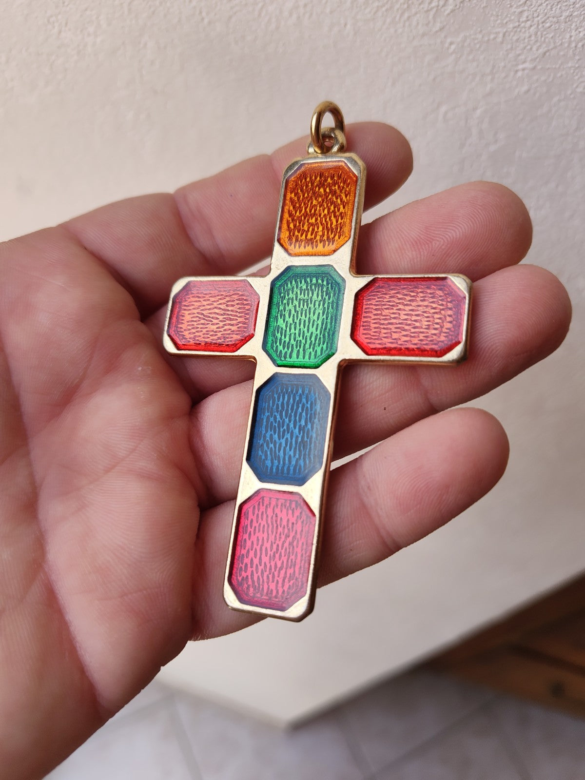 Colorful Cross Pendant in the Style of Christian Lacroix or Gucci