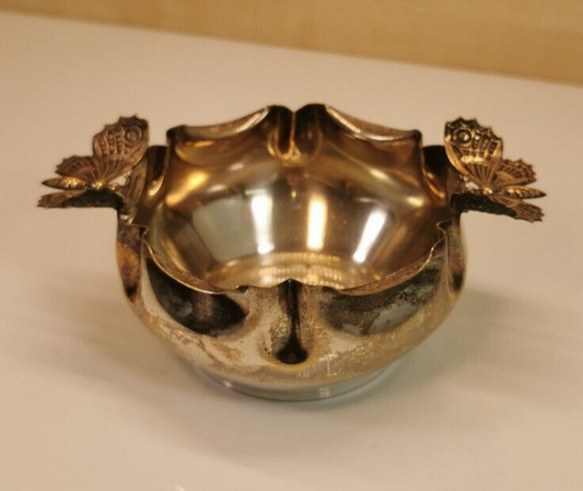 美しい銀メッキの金属製シュガーボウル、蝶の装飾、アールヌーボー