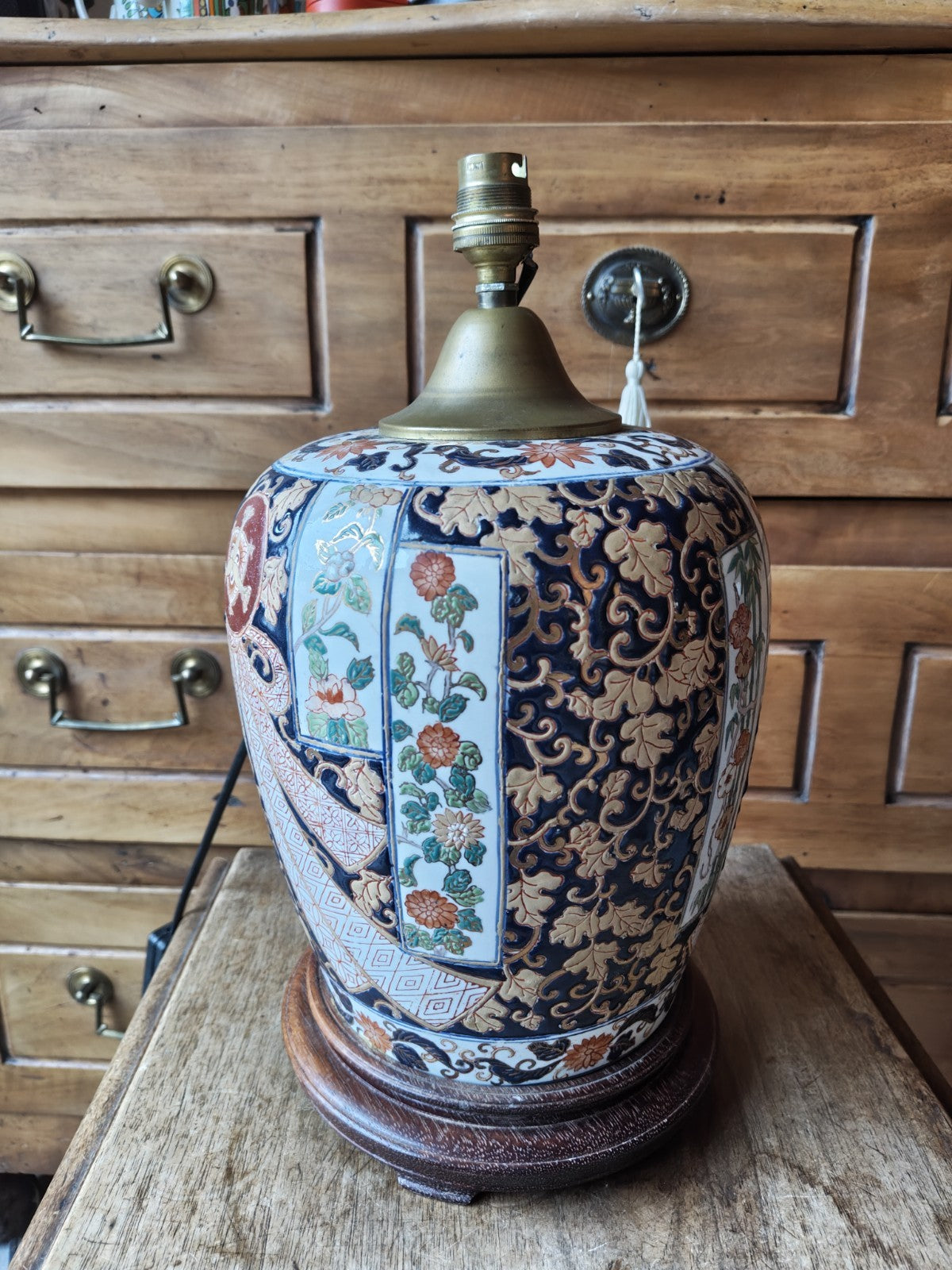 Large Antique Japanese Ceramic Lamp (Imari?)