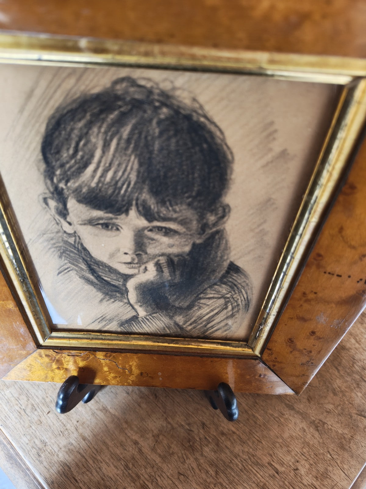 Child Drawing, Done in Pencil or Charcoal, Sad Child. 19th Century
