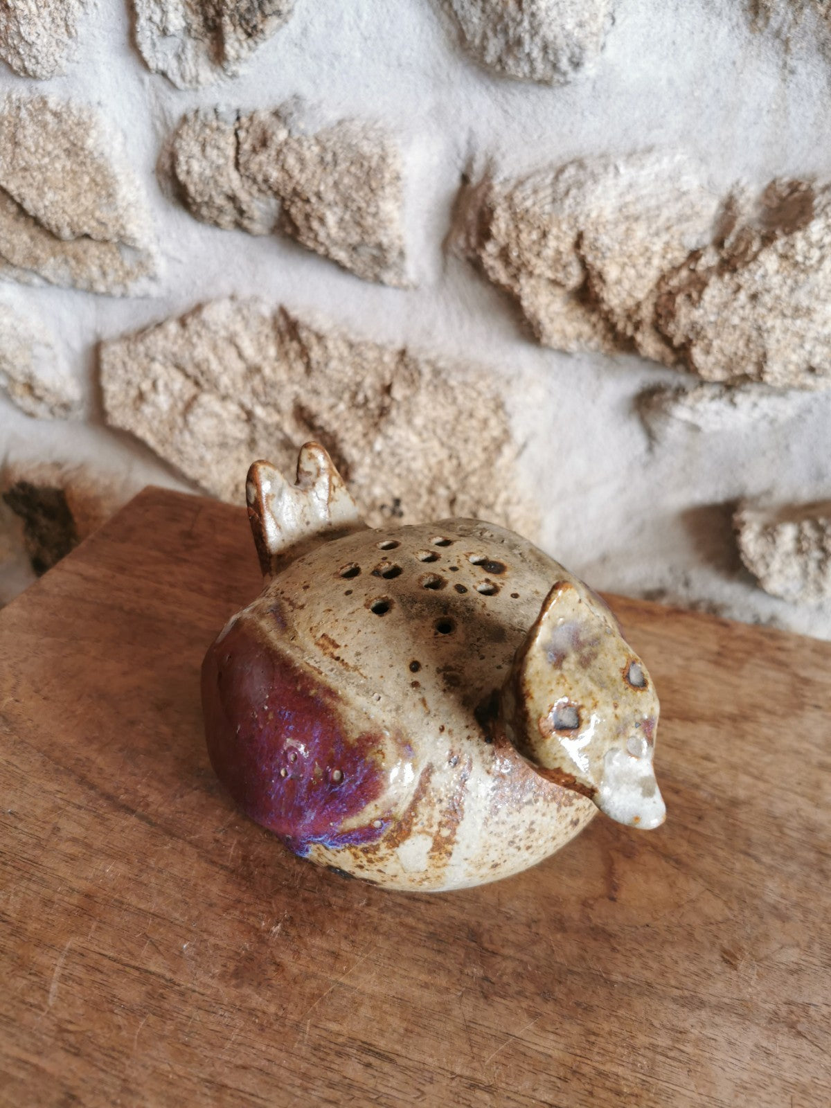 Superb Flower Frog in Stoneware, Bird Ceramic, Made in France, Mid-20th Century