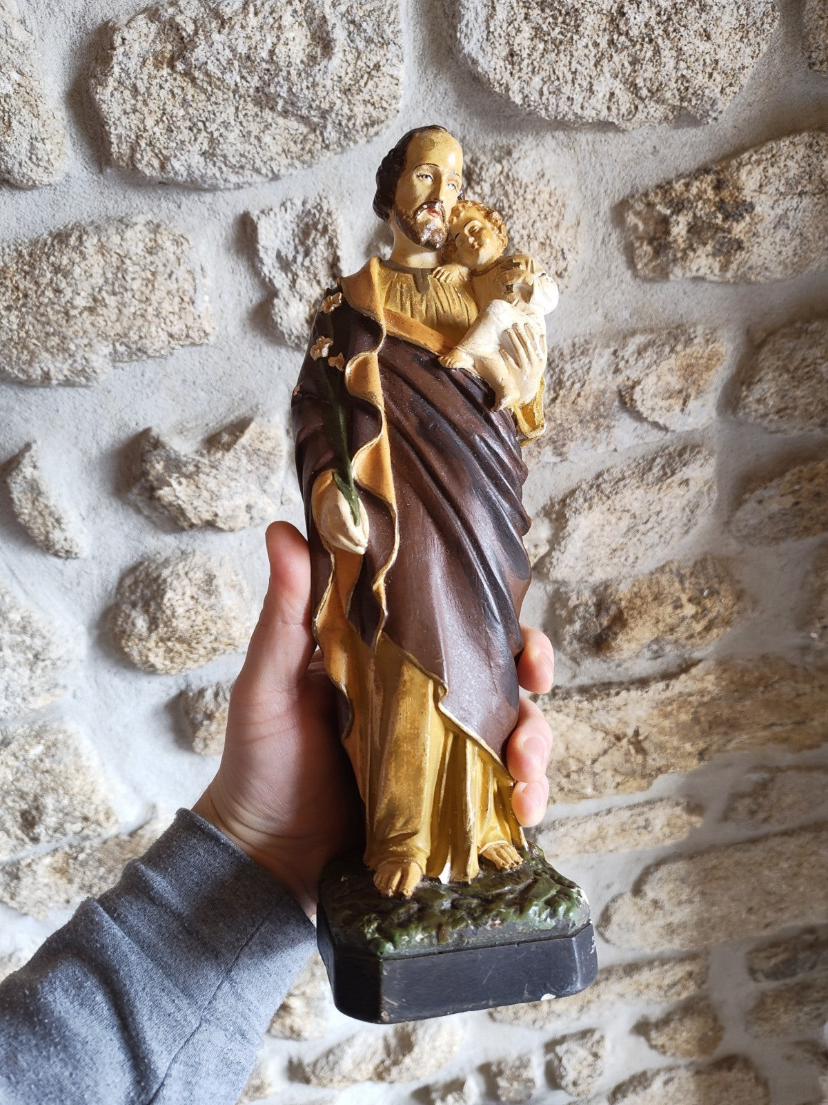 SAINT JOSEPH and Child Statue, Plaster, Antique, Signed CORNEILLE TOULOUSE