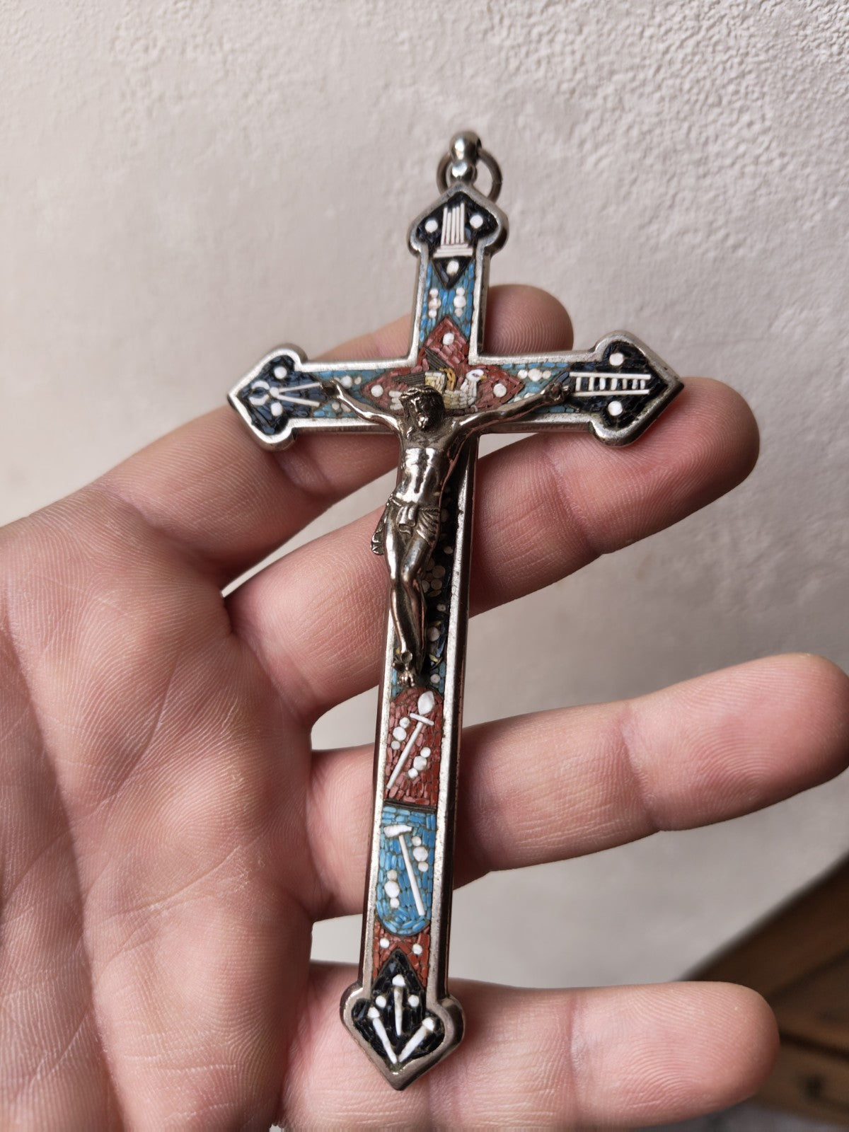 Superb 19th Century Micro-Mosaic Crucifix Pendant, Sacred Art