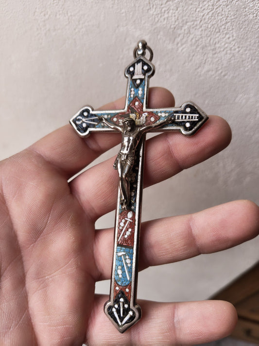 Superb 19th Century Micro-Mosaic Crucifix Pendant, Sacred Art