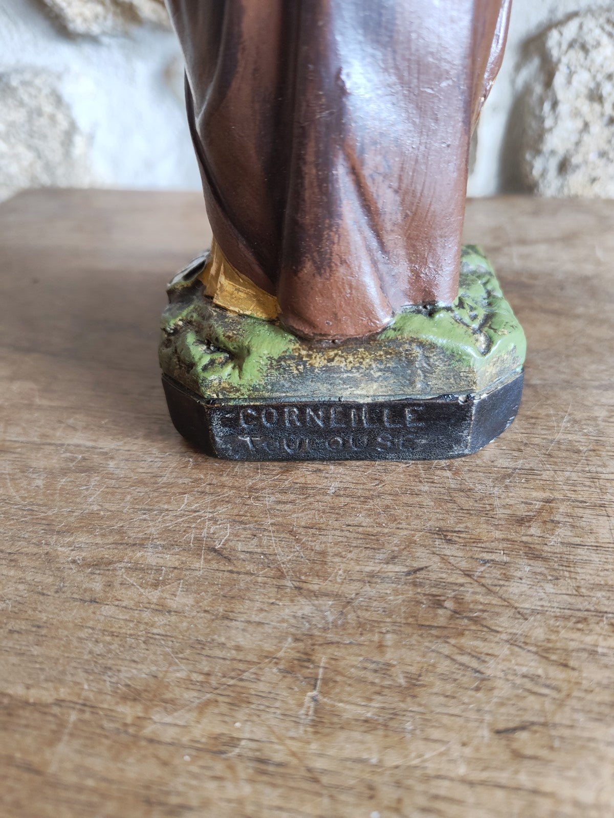 SAINT JOSEPH and Child Statue, Plaster, Antique, Signed CORNEILLE TOULOUSE