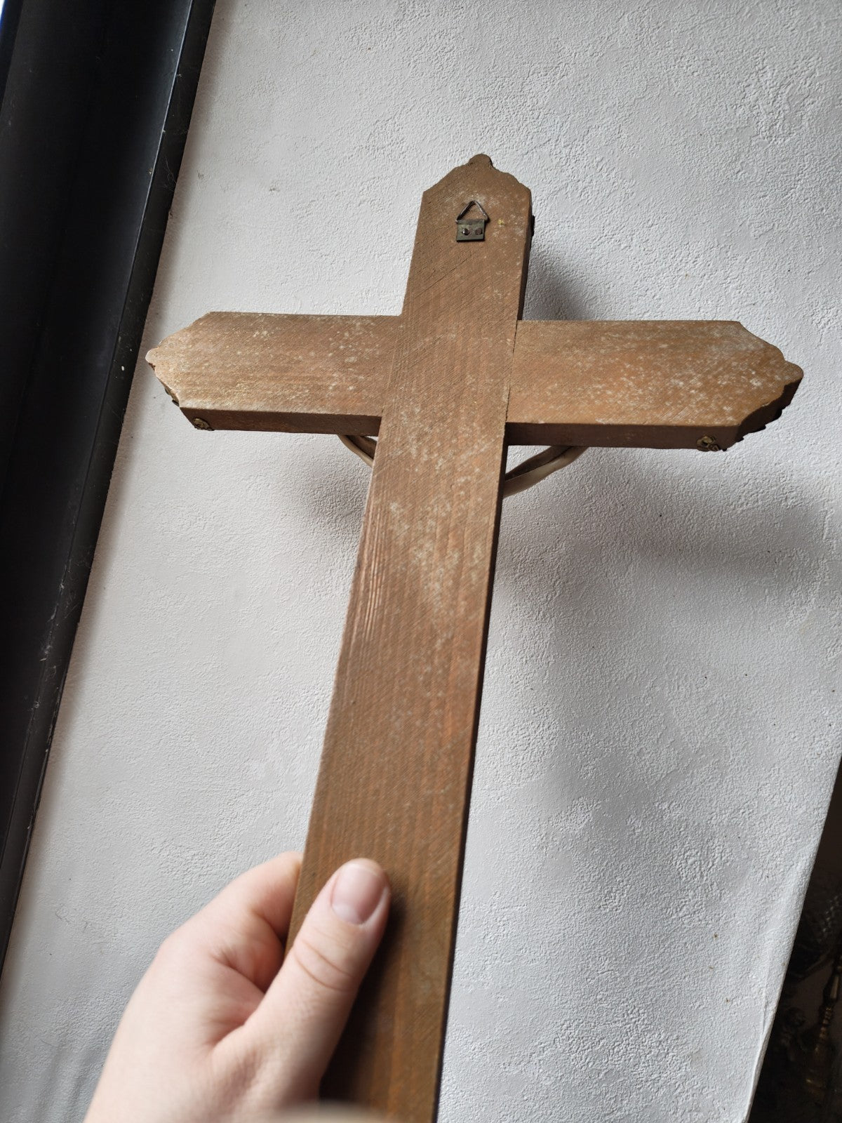 Large 20th Century Crucifix, Wood, Plastic and Brass