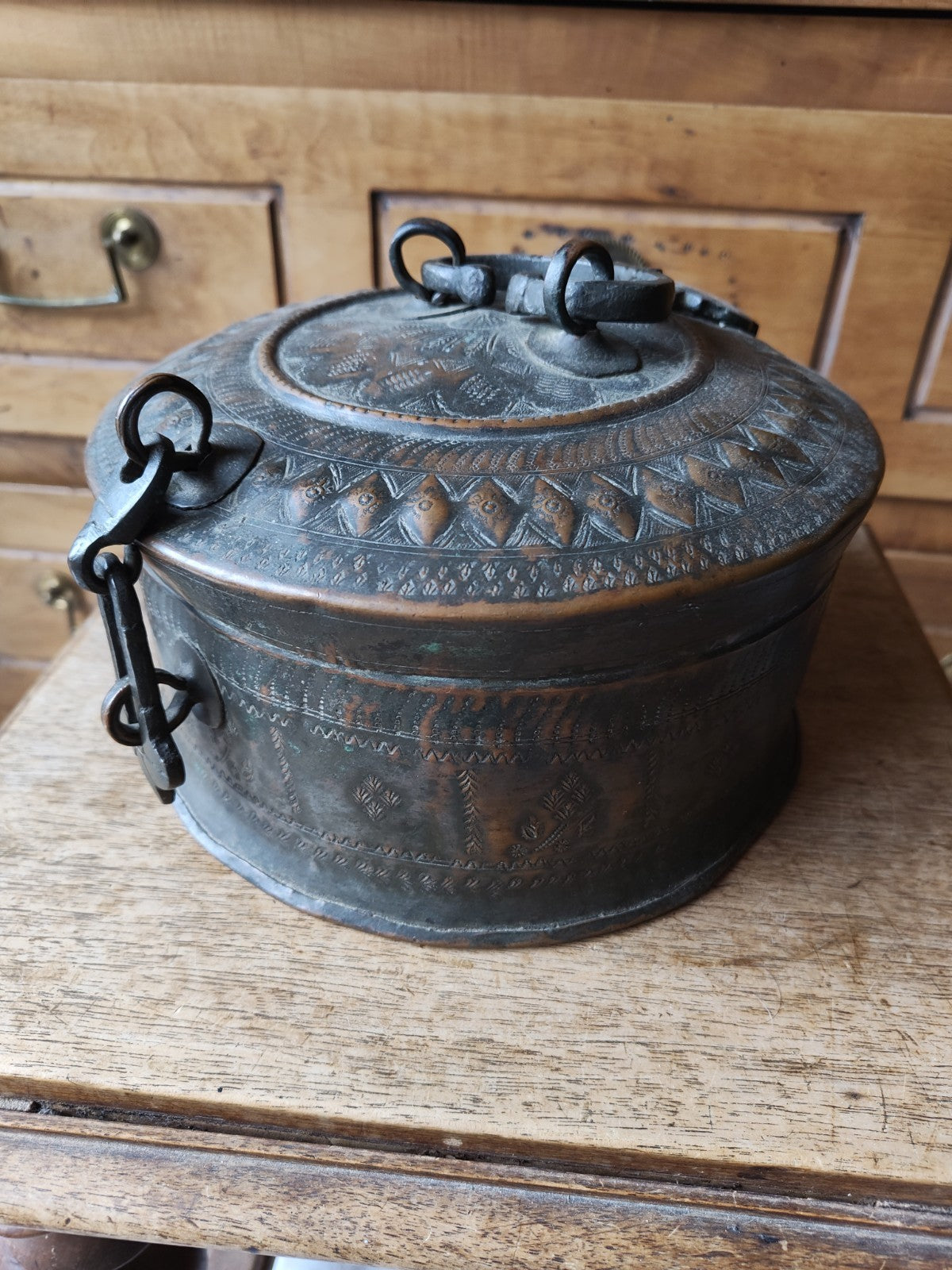 Indian or Persian Large Antique Copper Box