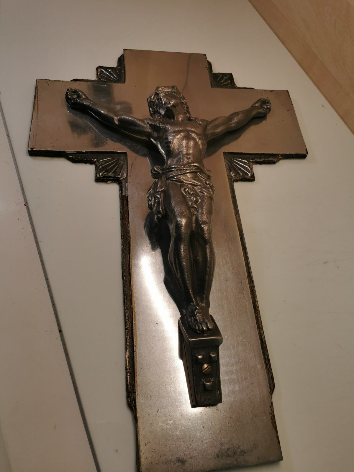 Superb Large Art Deco Metal and Mirror Crucifix