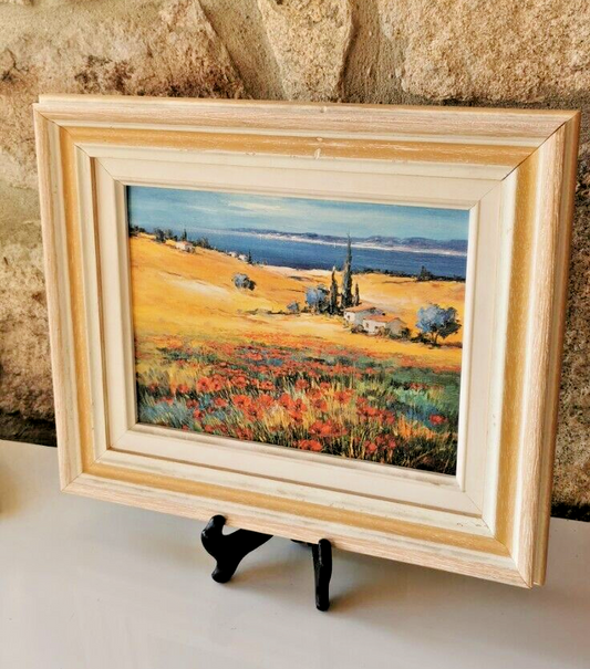 Painting of a House and Fields with Sea View