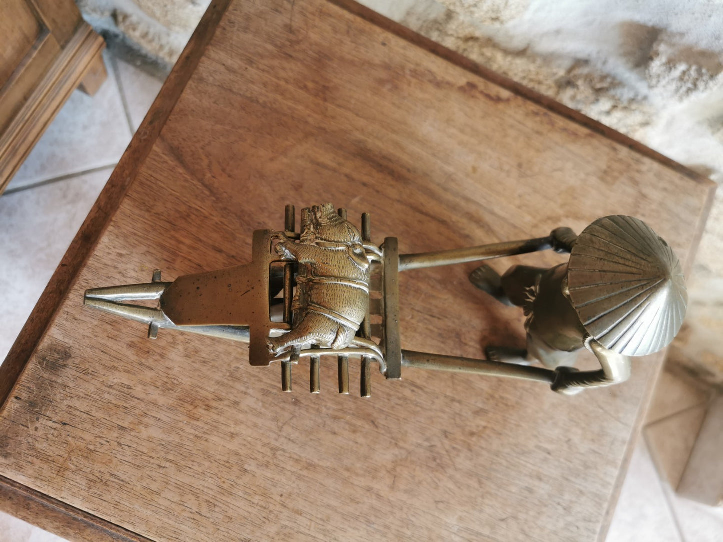 Superb 20th Century Vietnamese Bronze Figure with Wheelbarrow and Pig