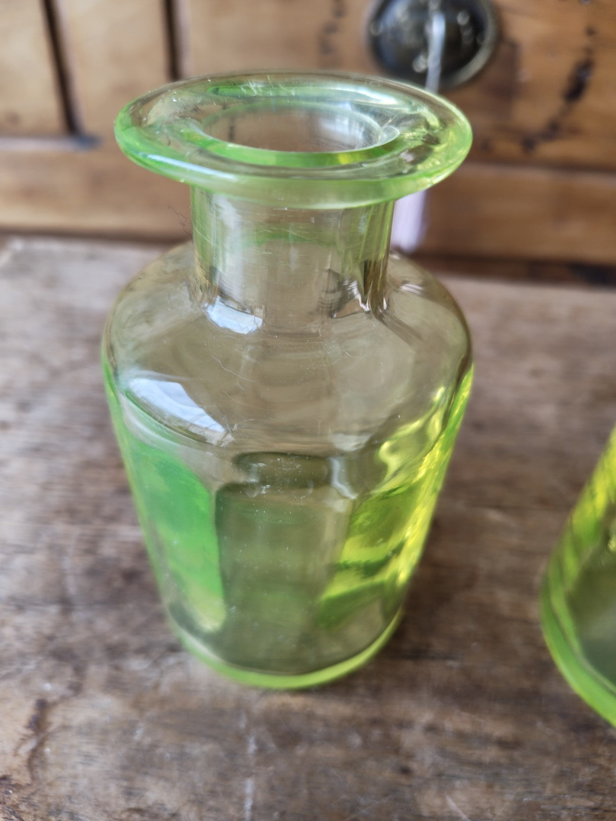 Two Antique Uranium Glass Perfume Bottles (Baccarat Resemblance)