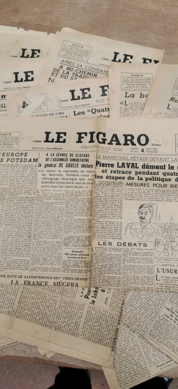 Lot of 20 Issues of Le Figaro 1945 WW2, Pétain, Japan, Nagasaki