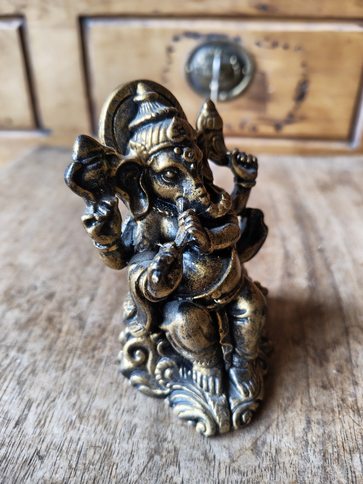 Ganesh Statue, Golden Resin, Ethnic Art, Hindu God