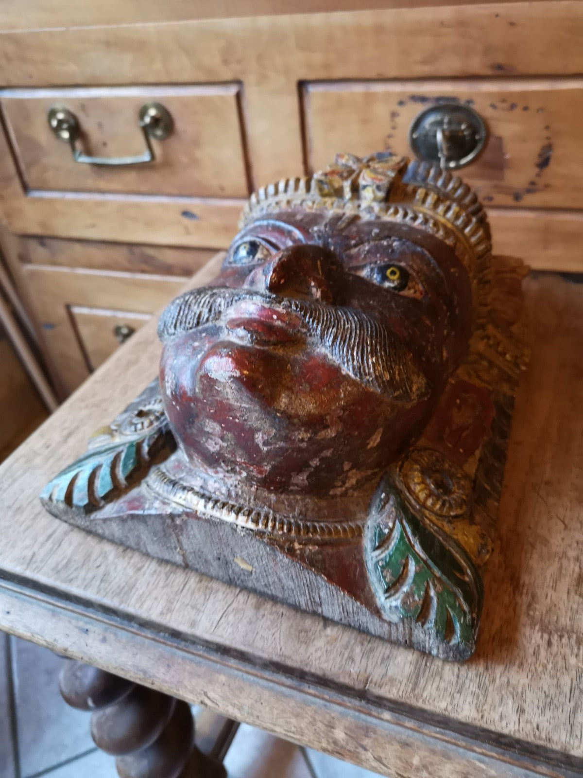 Superb Antique Indonesian Wooden Head, Decoration
