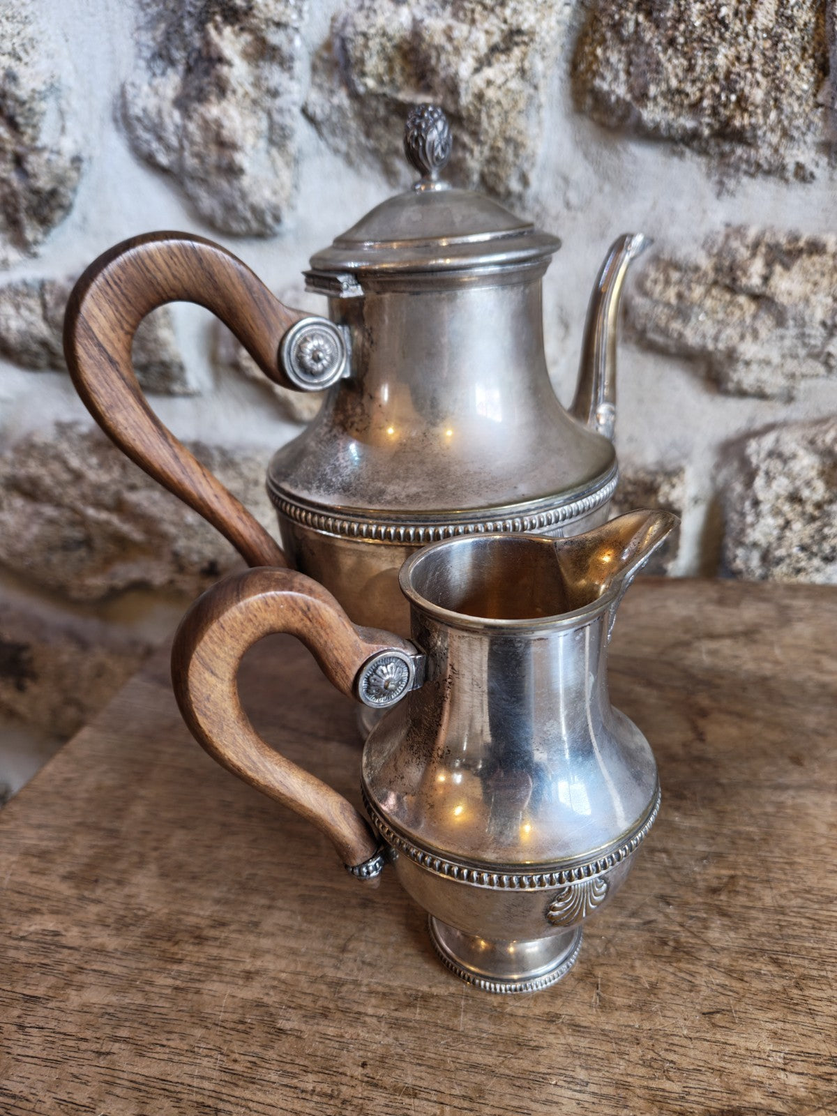 Silver-Plated Metal Teapot Set with Small Creamer
