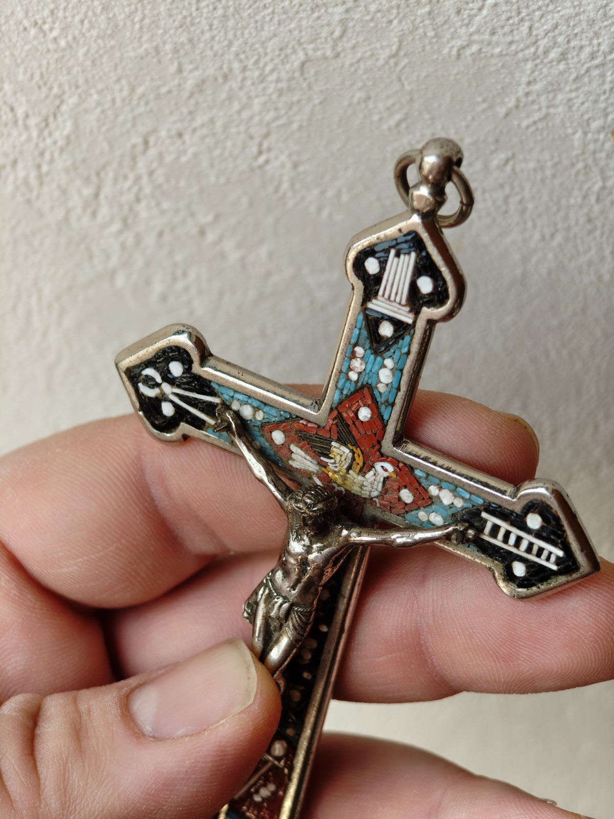 Superb 19th Century Micro-Mosaic Crucifix Pendant, Sacred Art