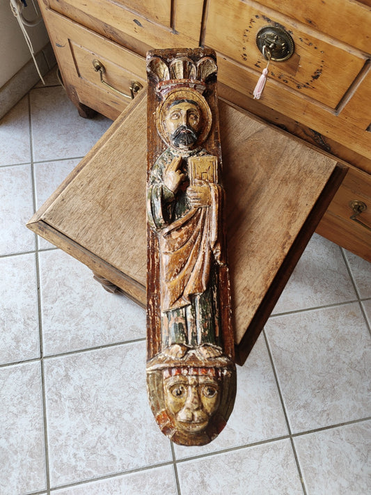 アンティーク木彫り、聖使徒ペテロ。民芸品。美しい古色