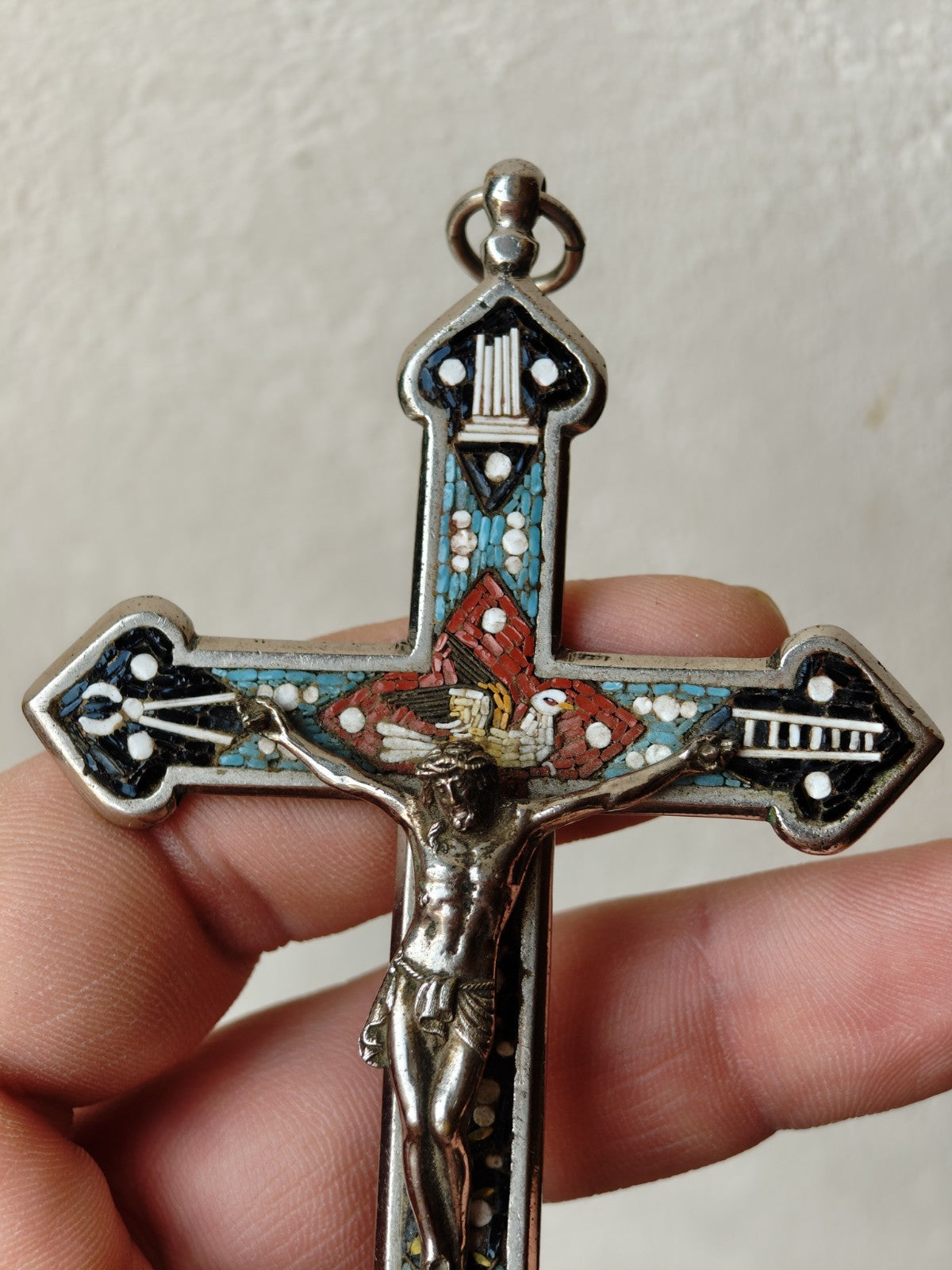 Superb 19th Century Micro-Mosaic Crucifix Pendant, Sacred Art