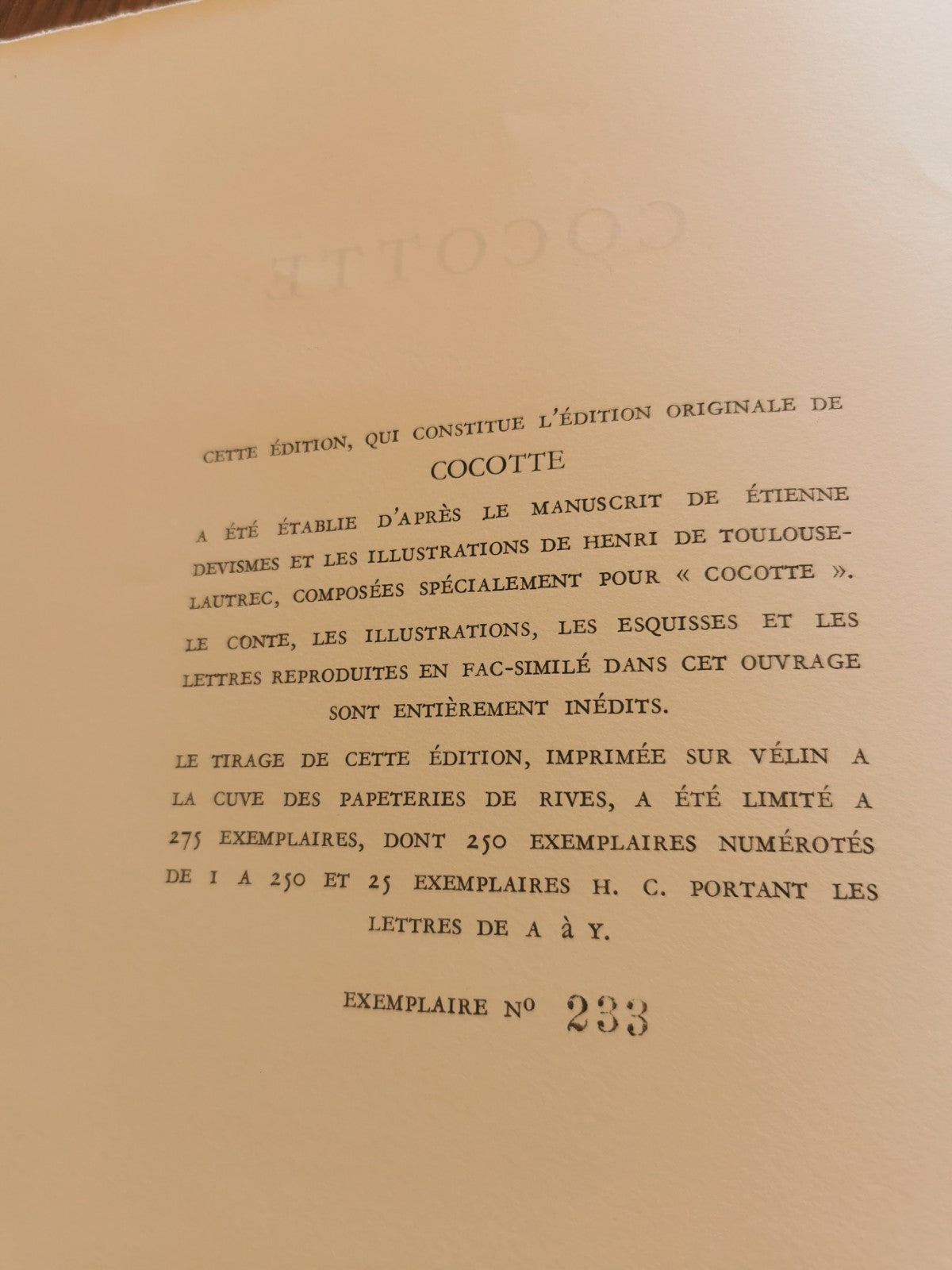 Cocotte by Henri de Toulouse-Lautrec and Étienne Devismes, 1953