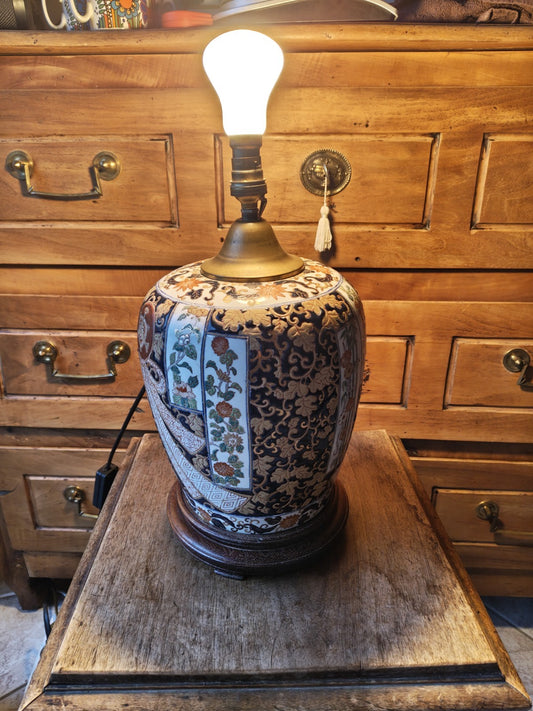 Large Antique Japanese Ceramic Lamp (Imari?)