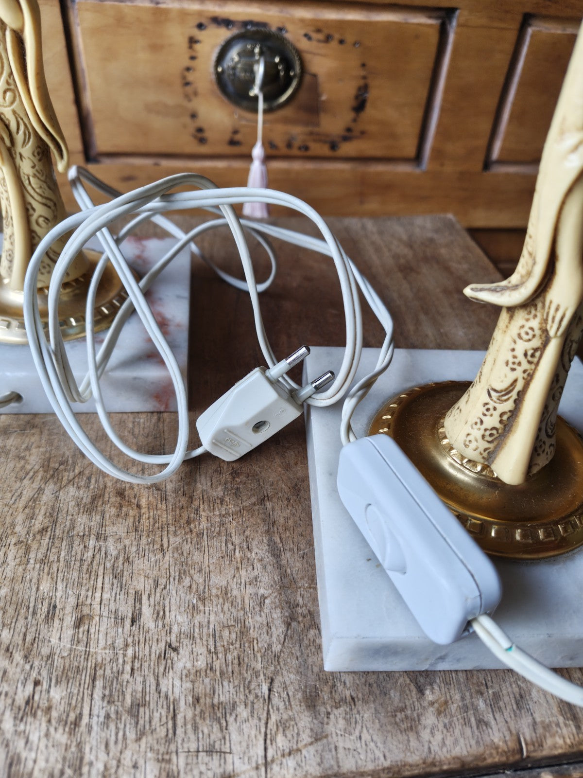 Superb Pair of Blue Opaline Marble Lamps, 20th Century