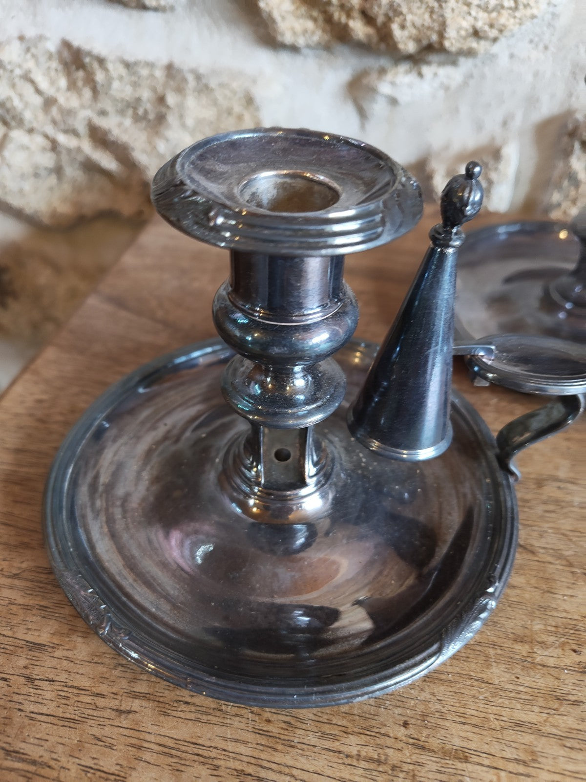 Pair of Bedroom Silver-Plated Metal Candle Holders / Night Candlesticks
